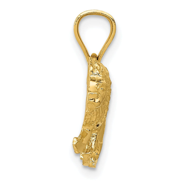 14K Yellow Gold Solid Polished Diamond Cut Finish Lion Charm Pendant