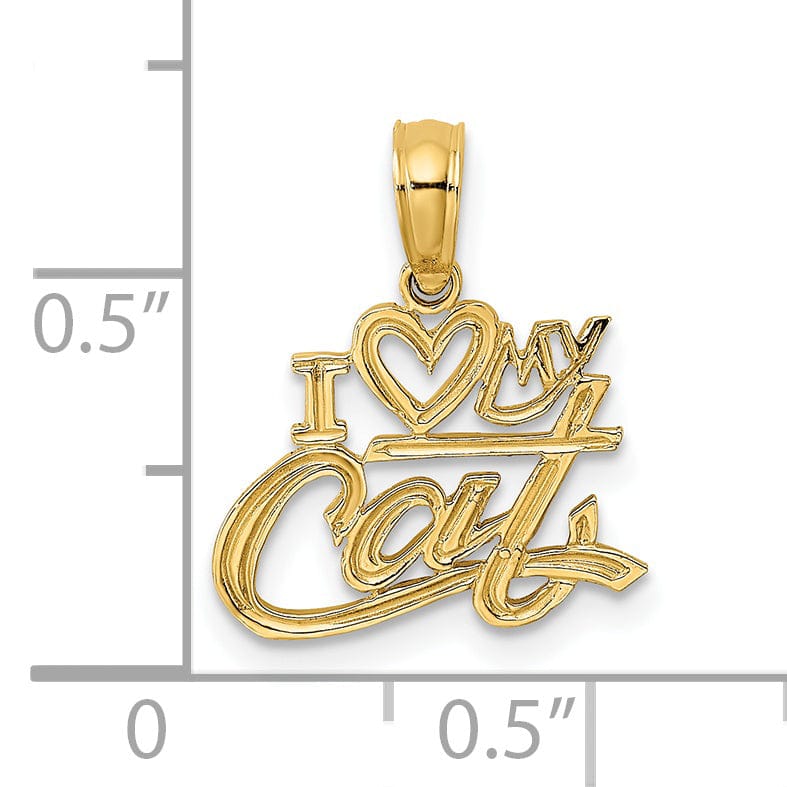 14k Yellow Gold Polished Solid Finish I HEART MY CAT Talking Charm Pendant