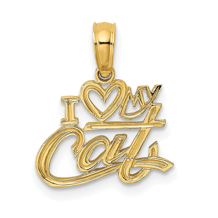 14k Yellow Gold Polished Solid Finish I HEART MY CAT Talking Charm Pendant