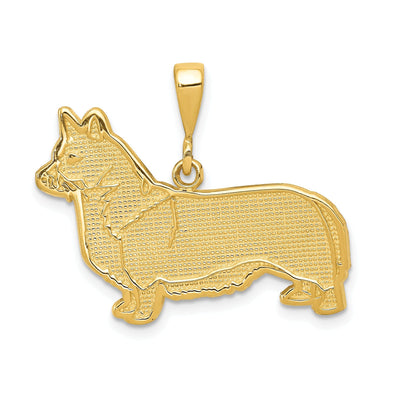 14k Yellow Gold Textured Polished Finish Welsh Corgi Dog Charm Pendant