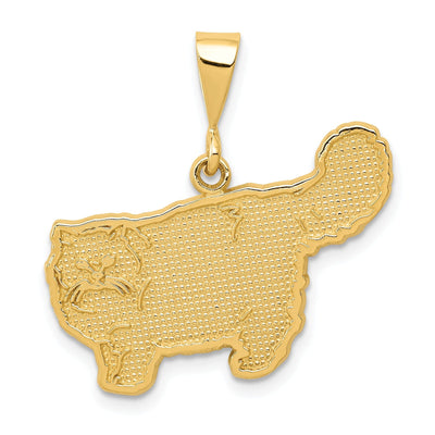 14k Yellow Gold Textured Finish Persian Cat Charm Pendant