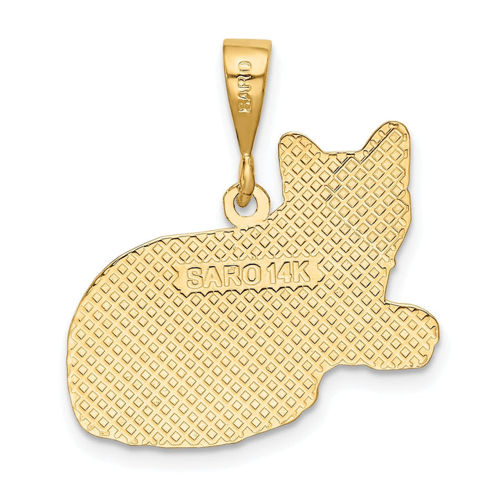 14k Yellow Gold Textured Finish Russian Blue Cat Charm Pendant