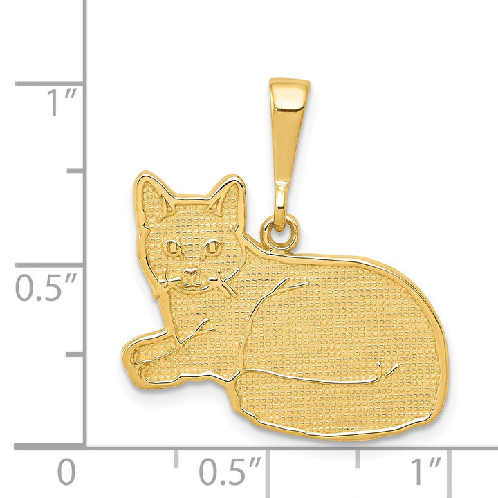 14k Yellow Gold Textured Finish Russian Blue Cat Charm Pendant