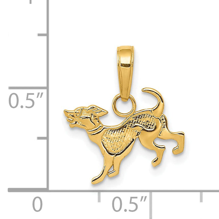 14k Yellow Gold Textured Polished Finish Solid Dog Charm Pendant