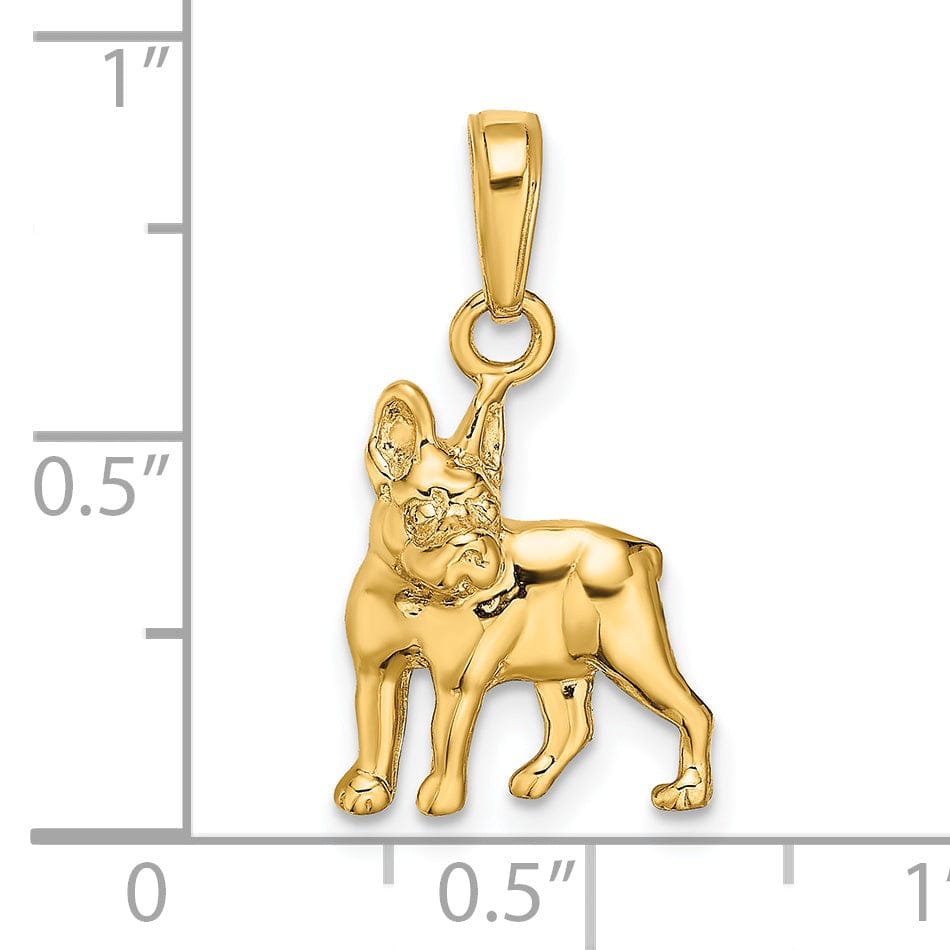14k Yellow Gold Open Back Solid Polished Finish Boston Terrier Dog Charm Pendant
