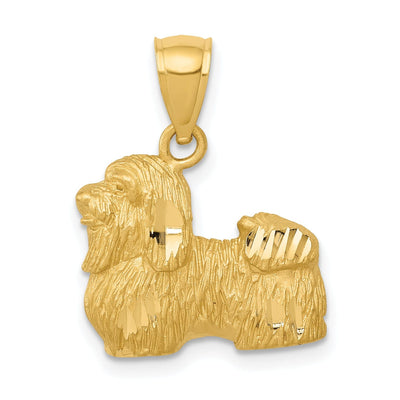 14k Yellow Gold Diamond-cut Concave Casted Solid Brushed Finish Shih Tzu Charm Pendant