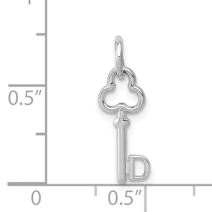 14K White Gold Fancy Key Shape Design Letter D Initial Charm Pendant