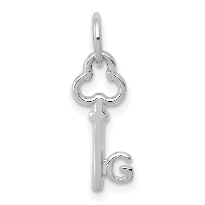 14K White Gold Fancy Key Shape Design Letter G Initial Charm Pendant