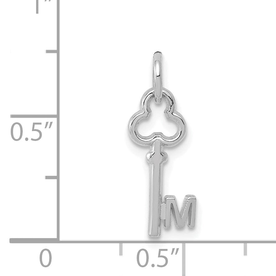 14K White Gold Fancy Key Shape Design Letter M Initial Charm Pendant