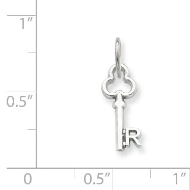 14K White Gold Fancy Key Shape Design Letter R Initial Charm Pendant