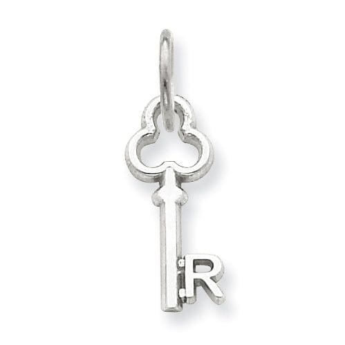 14K White Gold Fancy Key Shape Design Letter R Initial Charm Pendant