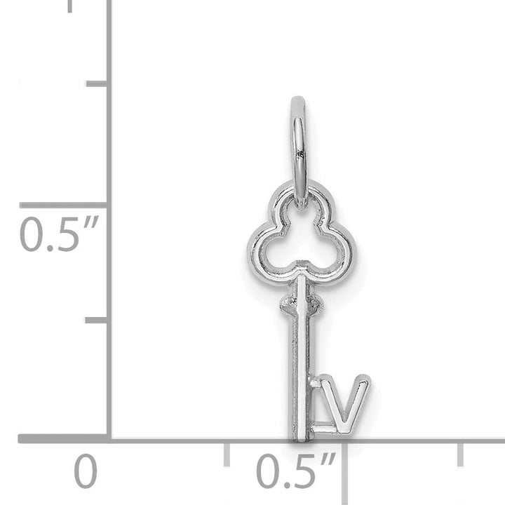 14K White Gold Fancy Key Shape Design Letter V Initial Charm Pendant