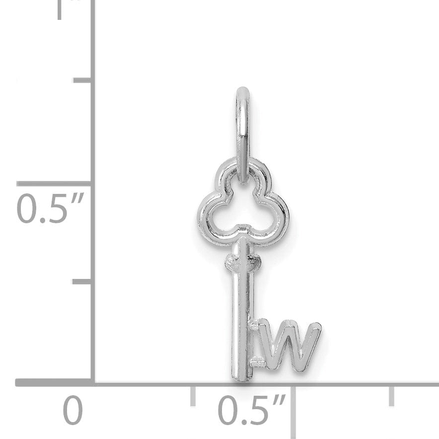 14K White Gold Fancy Key Shape Design Letter W Initial Charm Pendant