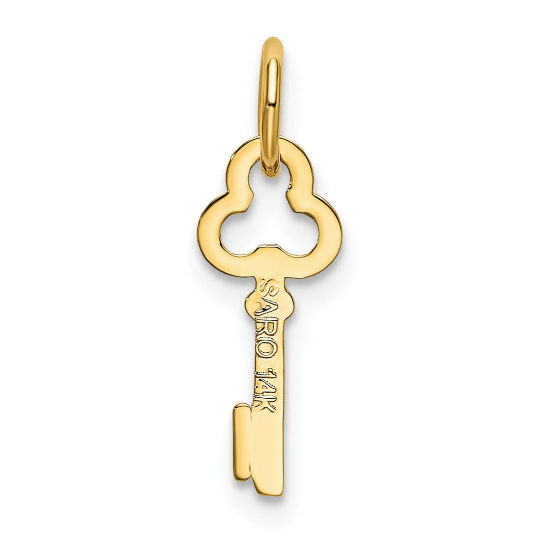 14K Yellow Gold Fancy Key Shape Design Letter I Initial Charm Pendant