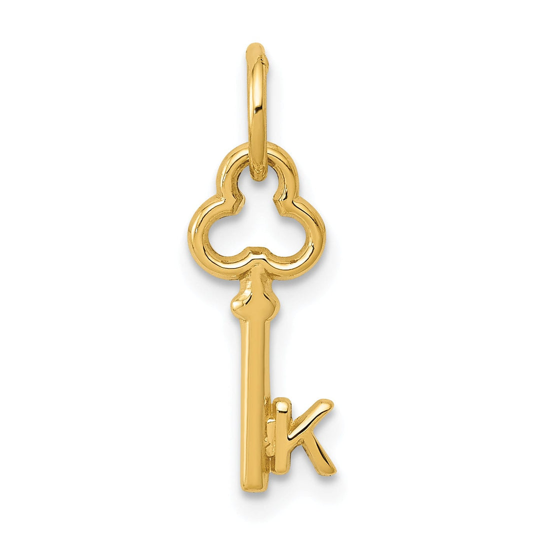 14K Yellow Gold Fancy Key Shape Design Letter K Initial Charm Pendant