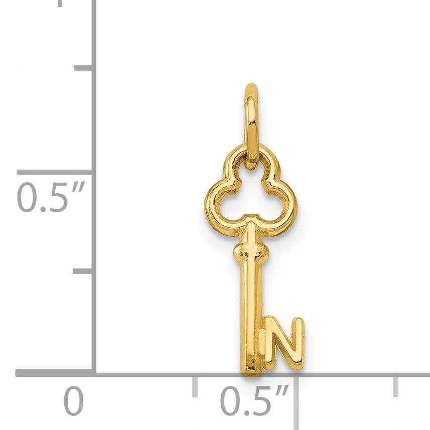 14K Yellow Gold Fancy Key Shape Design Letter N Initial Charm Pendant