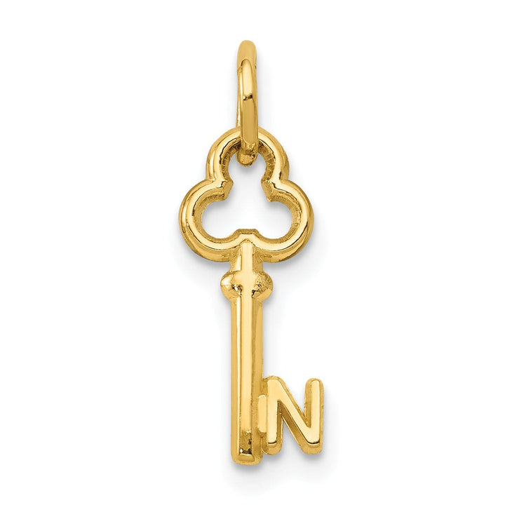 14K Yellow Gold Fancy Key Shape Design Letter N Initial Charm Pendant