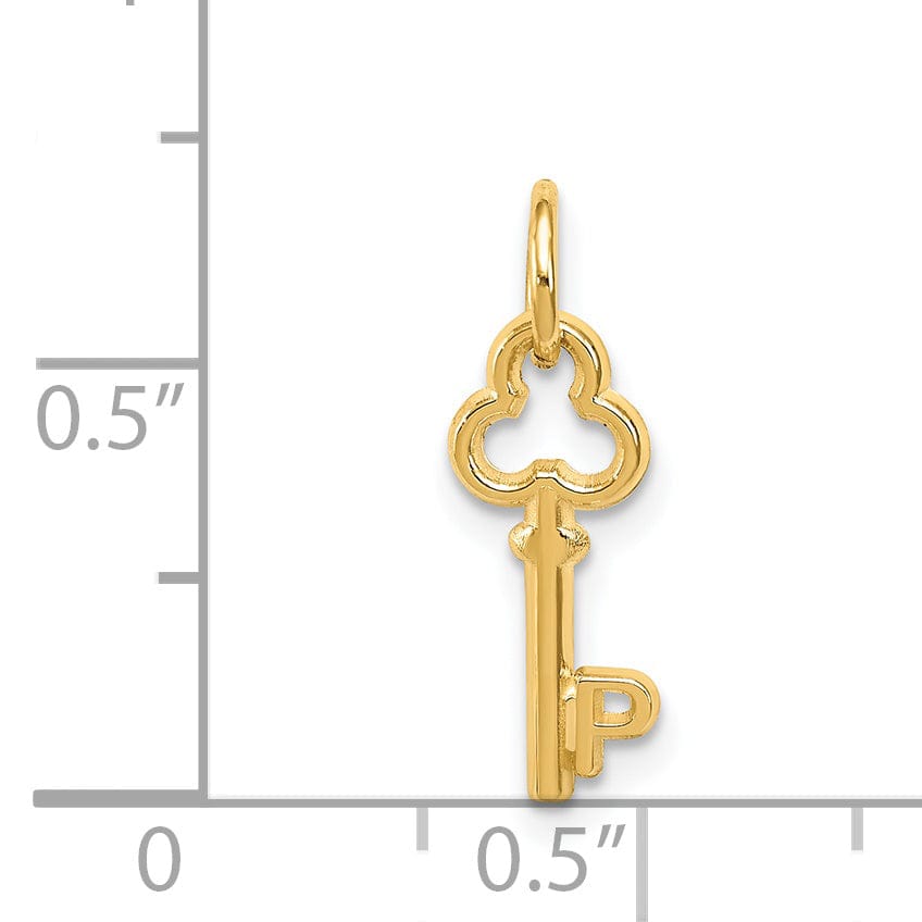 14K Yellow Gold Fancy Key Shape Design Letter P Initial Charm Pendant