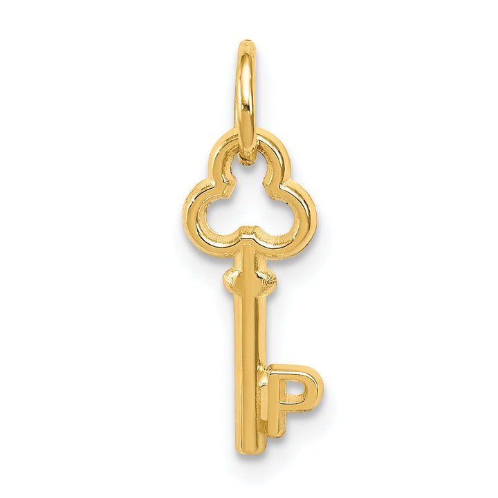 14K Yellow Gold Fancy Key Shape Design Letter P Initial Charm Pendant