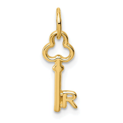 14K Yellow Gold Fancy Key Shape Design Letter R Initial Charm Pendant
