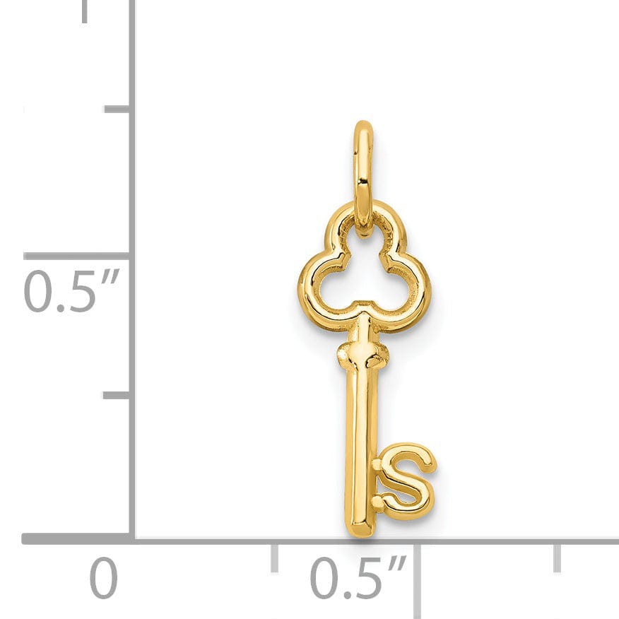 14K Yellow Gold Fancy Key Shape Design Letter S Initial Charm Pendant