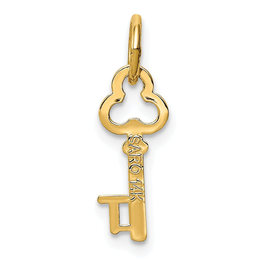 14K Yellow Gold Fancy Key Shape Design Letter T Initial Charm Pendant