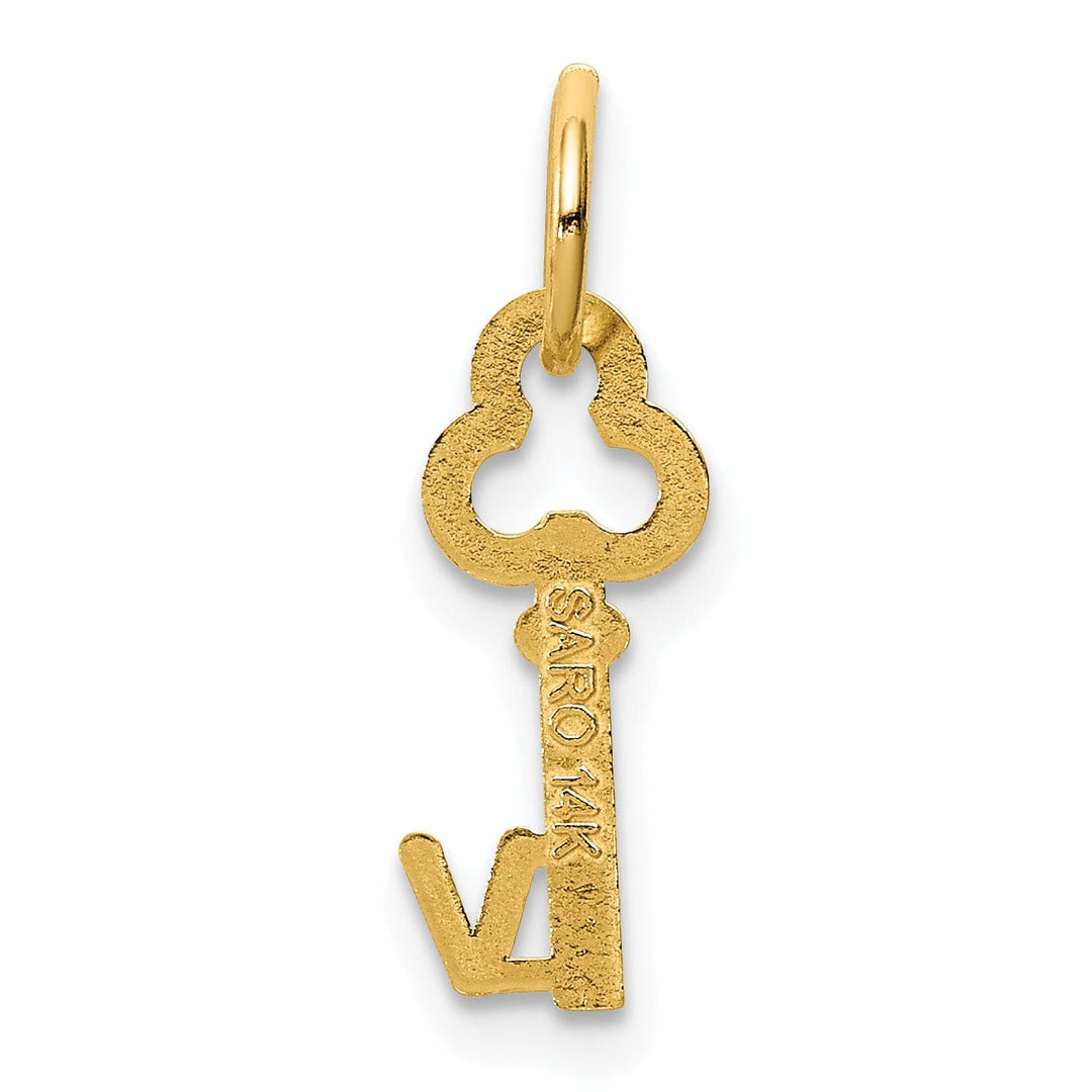 14K Yellow Gold Fancy Key Shape Design Letter V Initial Charm Pendant
