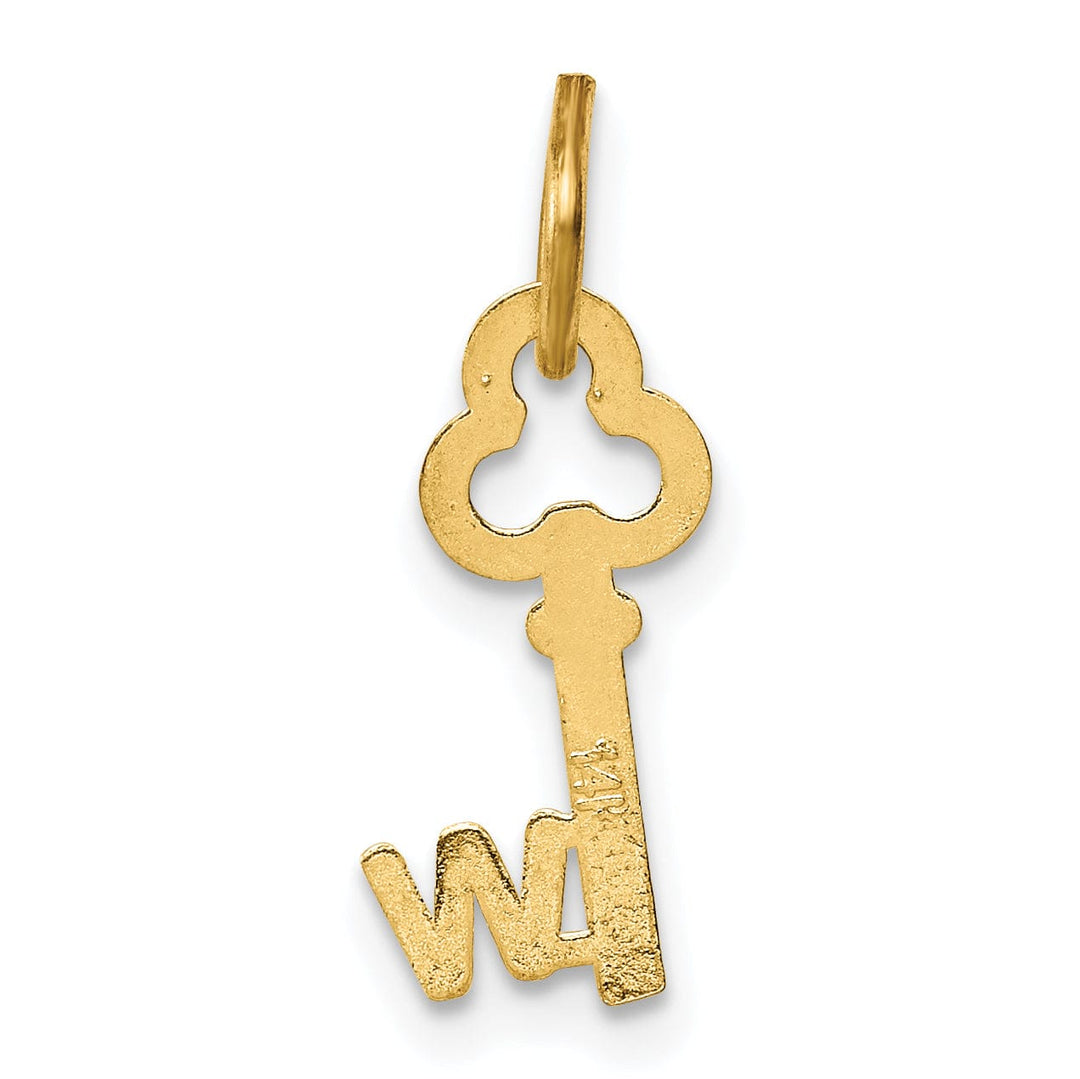 14K Yellow Gold Fancy Key Shape Design Letter W Initial Charm Pendant