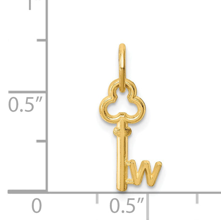14K Yellow Gold Fancy Key Shape Design Letter W Initial Charm Pendant