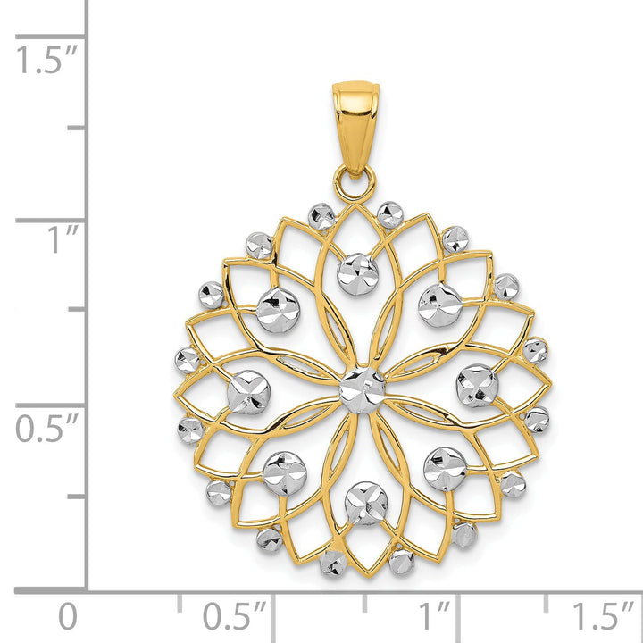 14k Two Tone Gold Diamond Cut Flower Pendant