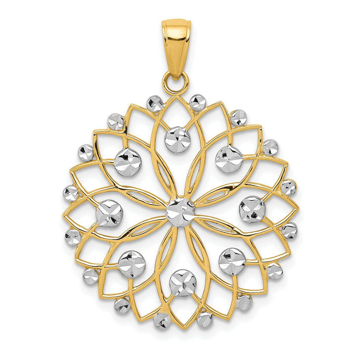 14k Two Tone Gold Diamond Cut Flower Pendant