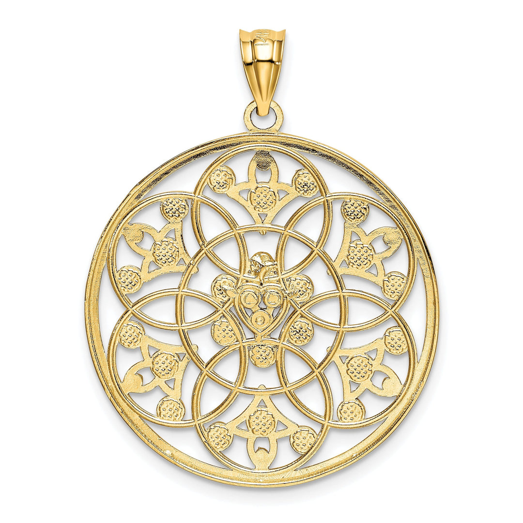 14k Two Tone Gold Diamond Cut Circle Pendant