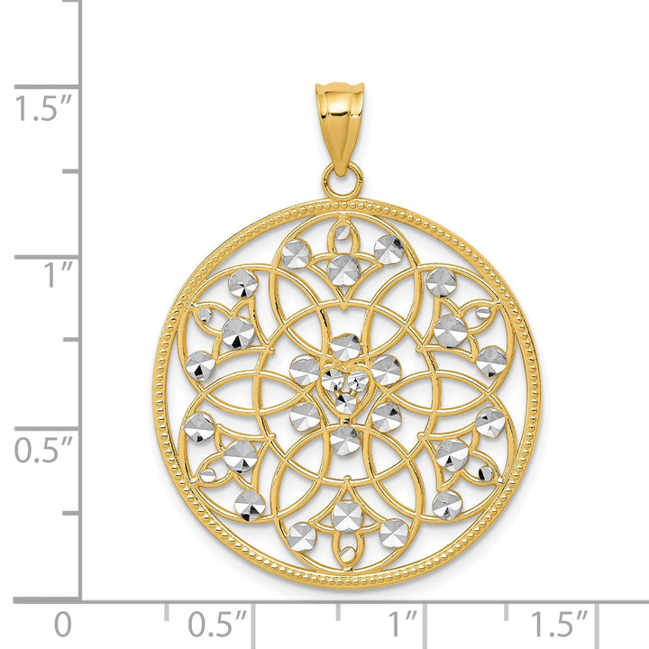 14k Two Tone Gold Diamond Cut Circle Pendant