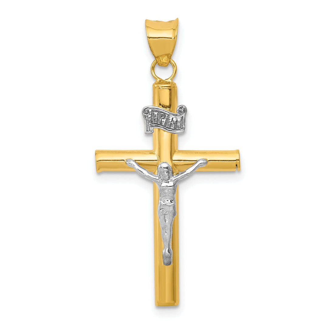 14k Two-tone INRI Crucifix Hollow Cross Pendant