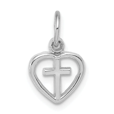 14k White Gold Cross in Heart Charm Pendant