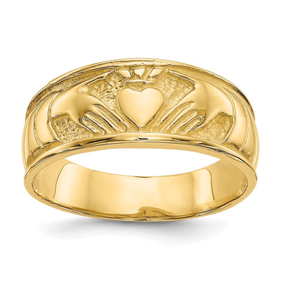 14kt polished yellow gold ladies claddagh ring
