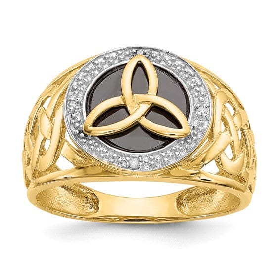 Mens Celtic 14kt gold onyx diamond ring