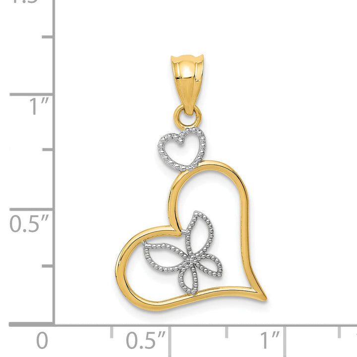 14k Two Tone Gold Butterfly in Heart Pendant