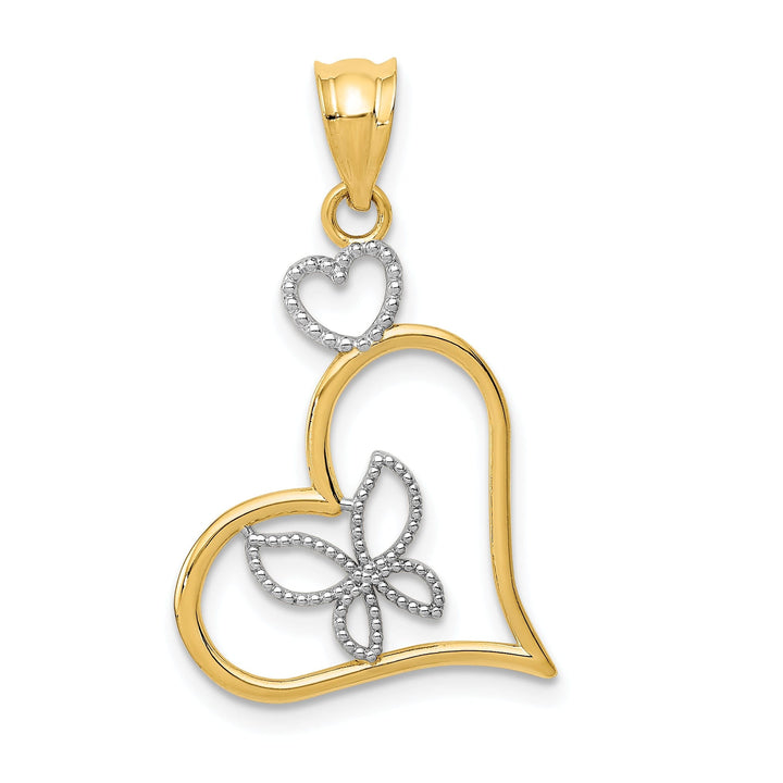 14k Two Tone Gold Butterfly in Heart Pendant