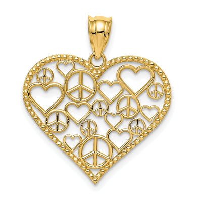 14k Yellow Gold Heart with Peace Signs Pendant at $ 113.85 only from Jewelryshopping.com