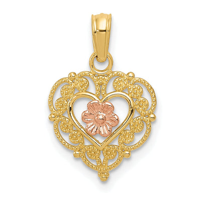14K Two Tone Gold Rose Heart Pendant at $ 68.75 only from Jewelryshopping.com