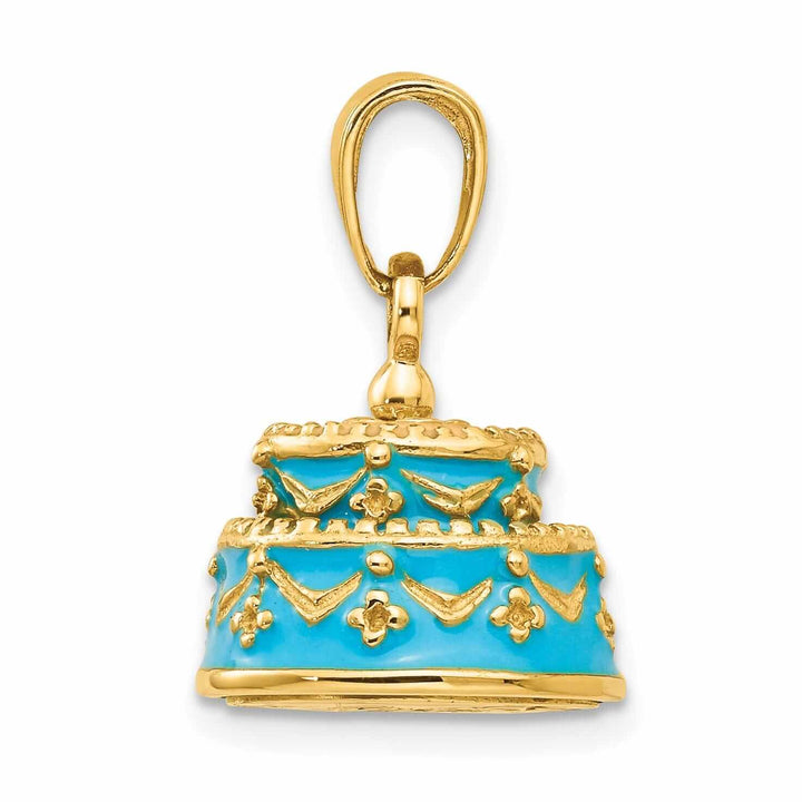 14 Yellow Gold Blue Happy Birthday Cake Pendant