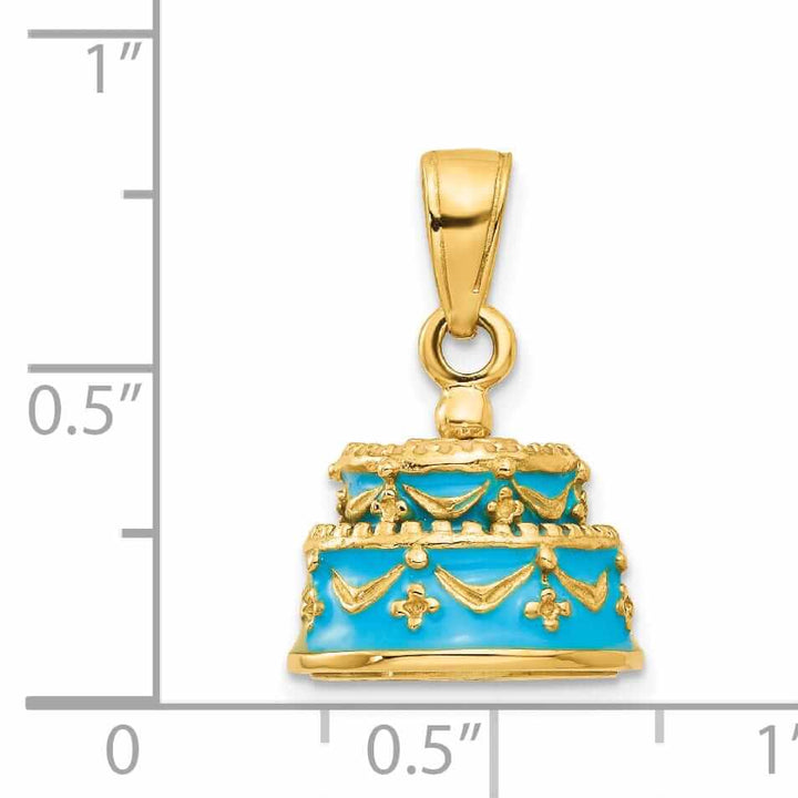 14 Yellow Gold Blue Happy Birthday Cake Pendant