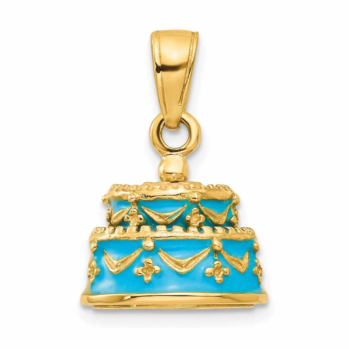 14 Yellow Gold Blue Happy Birthday Cake Pendant