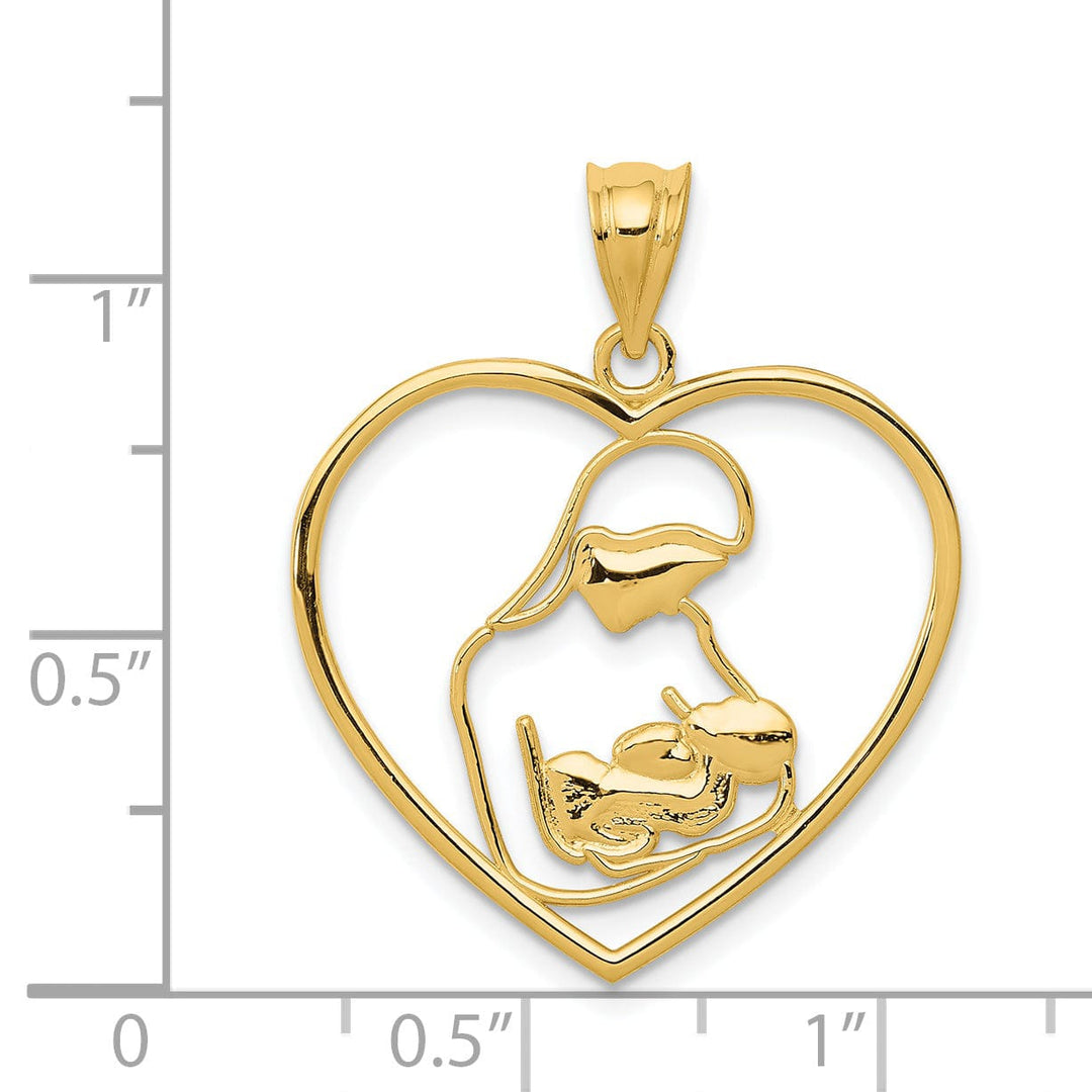 14k Yellow Gold Mother Child in Heart Pendant