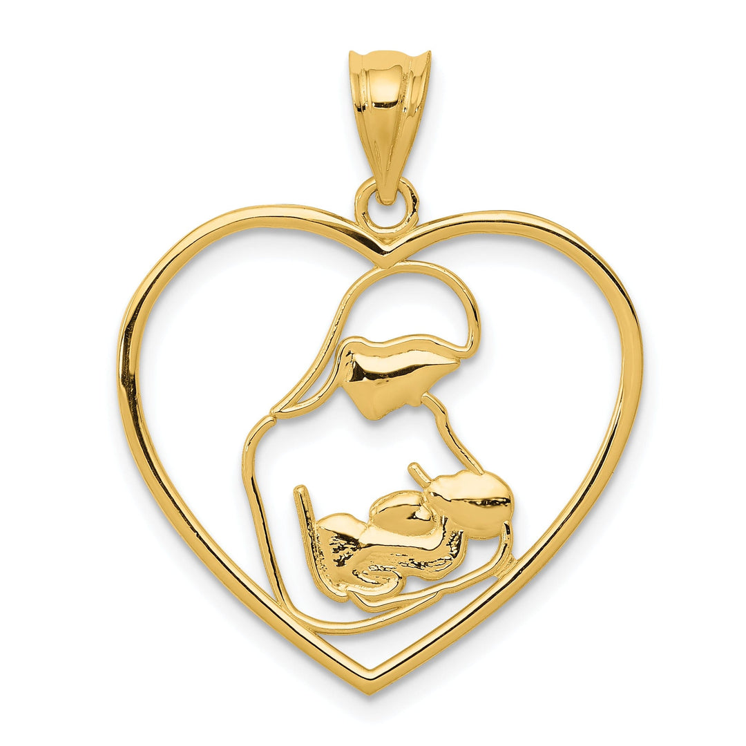14k Yellow Gold Mother Child in Heart Pendant