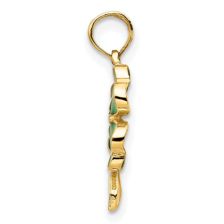 14k Yellow Gold Solid Open Back Solid Polished Green Enameled Finish 4-leaf Clover Charm Pendant