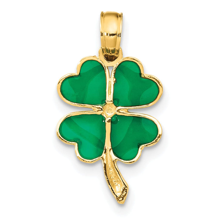 14k Yellow Gold Solid Open Back Solid Polished Green Enameled Finish 4-leaf Clover Charm Pendant