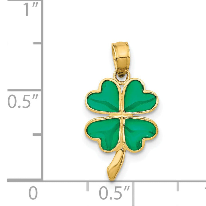 14k Yellow Gold Solid Open Back Solid Polished Green Enameled Finish 4-leaf Clover Charm Pendant