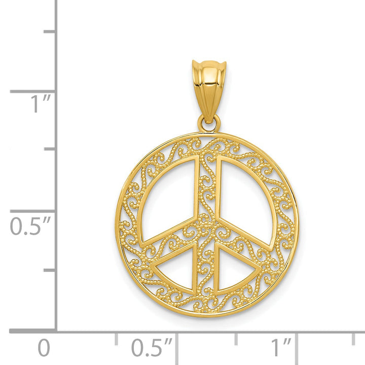 14k Yellow Gold Filigree Peace Sign Pendant